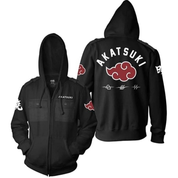 Authentic BLACK Naruto Shippuden AKATSUKI Cloud Hoodie Anime ZIP JACKET (Size M) - Picture 2 of 10